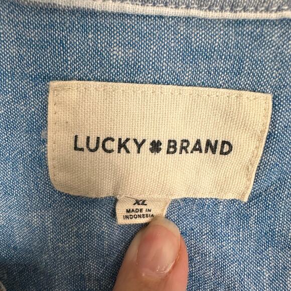 Lucky Brand Men’s Linen Blend Shirt Short Sleeve San Gabriel Blue Stripe Sz XL - Picture 3 of 9